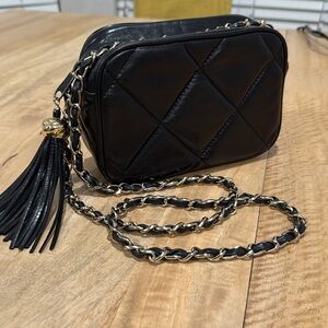 I. Magnin VINTAGE Black Quilted Crossbody with Tassel